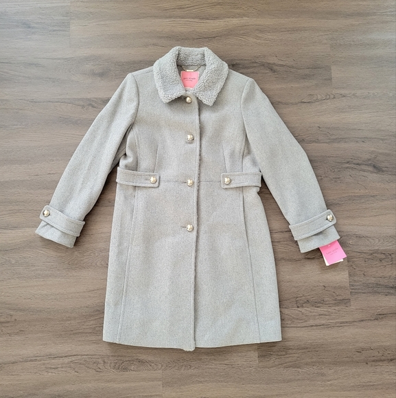 Kate Spade Heather Gray Sherpa Trimmed Wool Coat NWT Size Medium